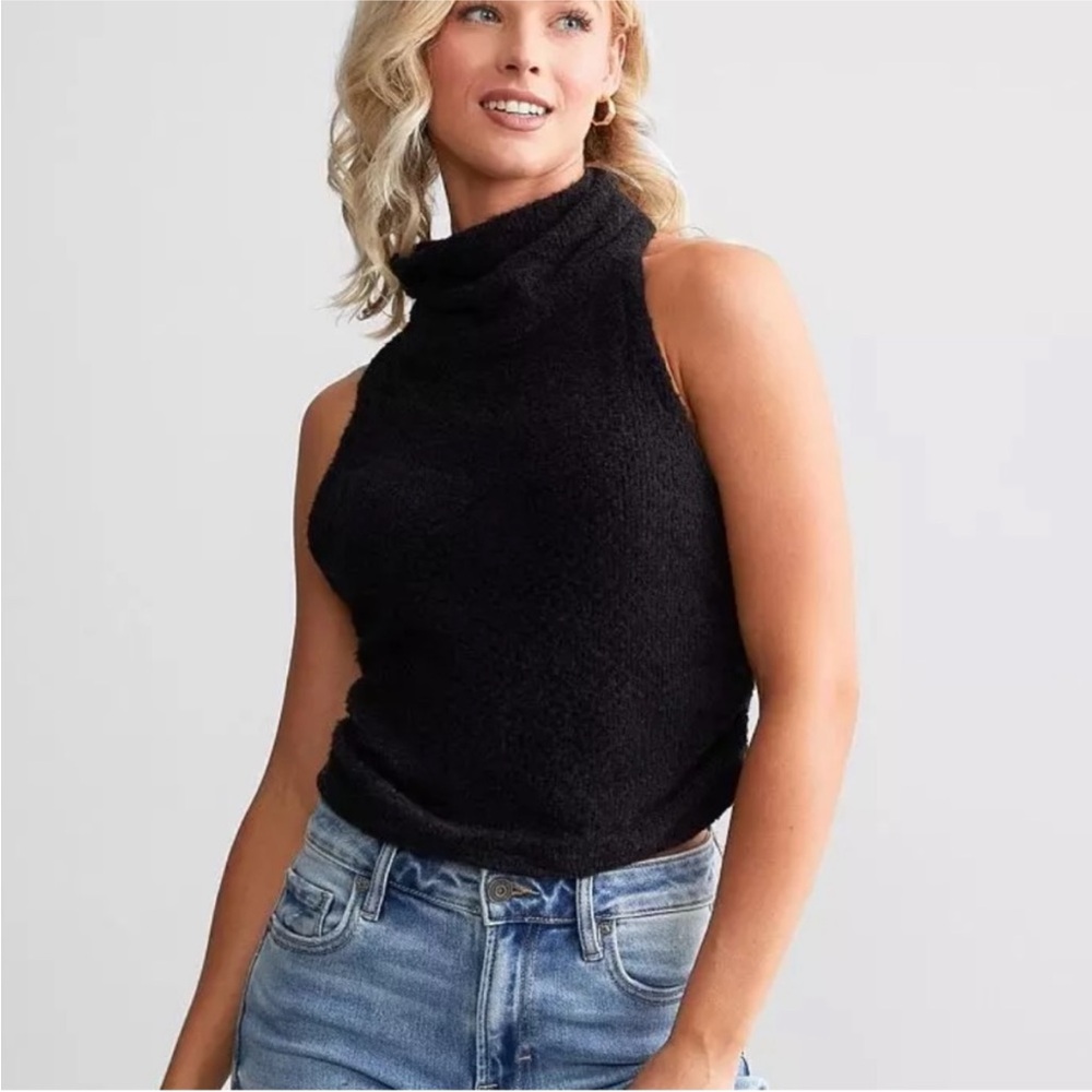 Free People Autumn Angst Black Sweater Tank Top - Medium